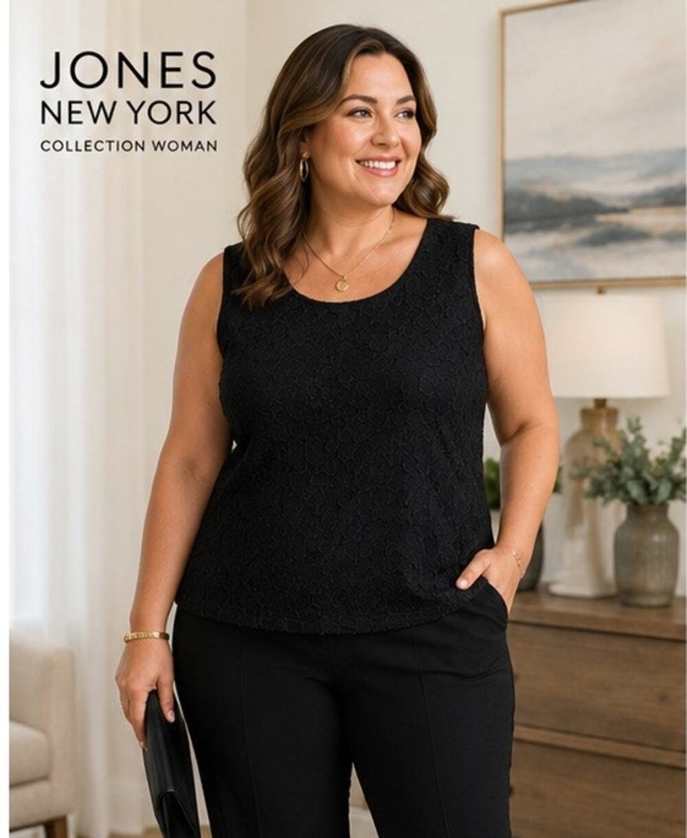 Jones New York Collection Woman 2X Black Lace Sleeveless Blouse Tank Top